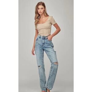 Nature Denim Jeans Mom 13/40 High Rise Distressed Stone Wash Wide‎ Edgy Grunge